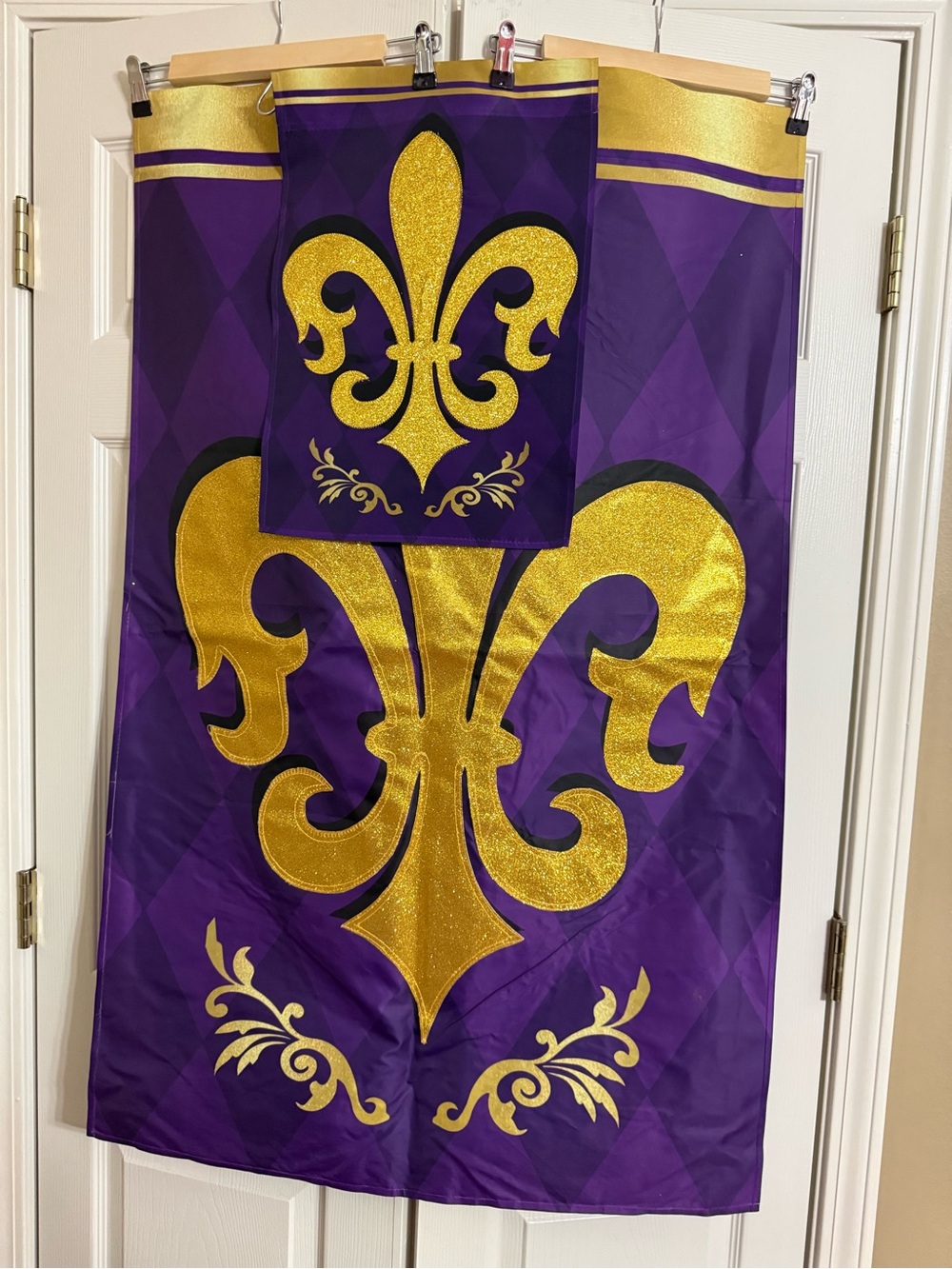 Purple and Gold Fleur-de-lis Decorative Garden/House Flags Set